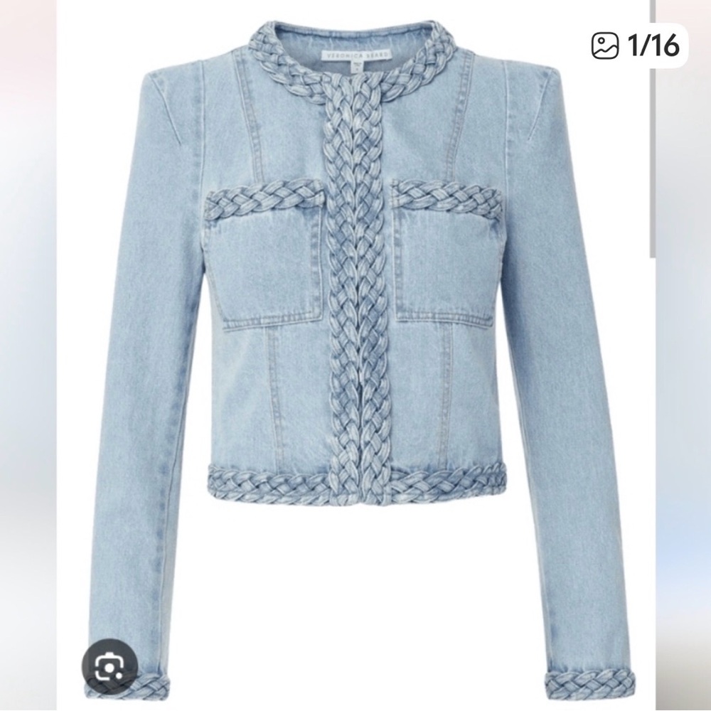 Veronica Beard Braided Light Blue Bomber Jacket